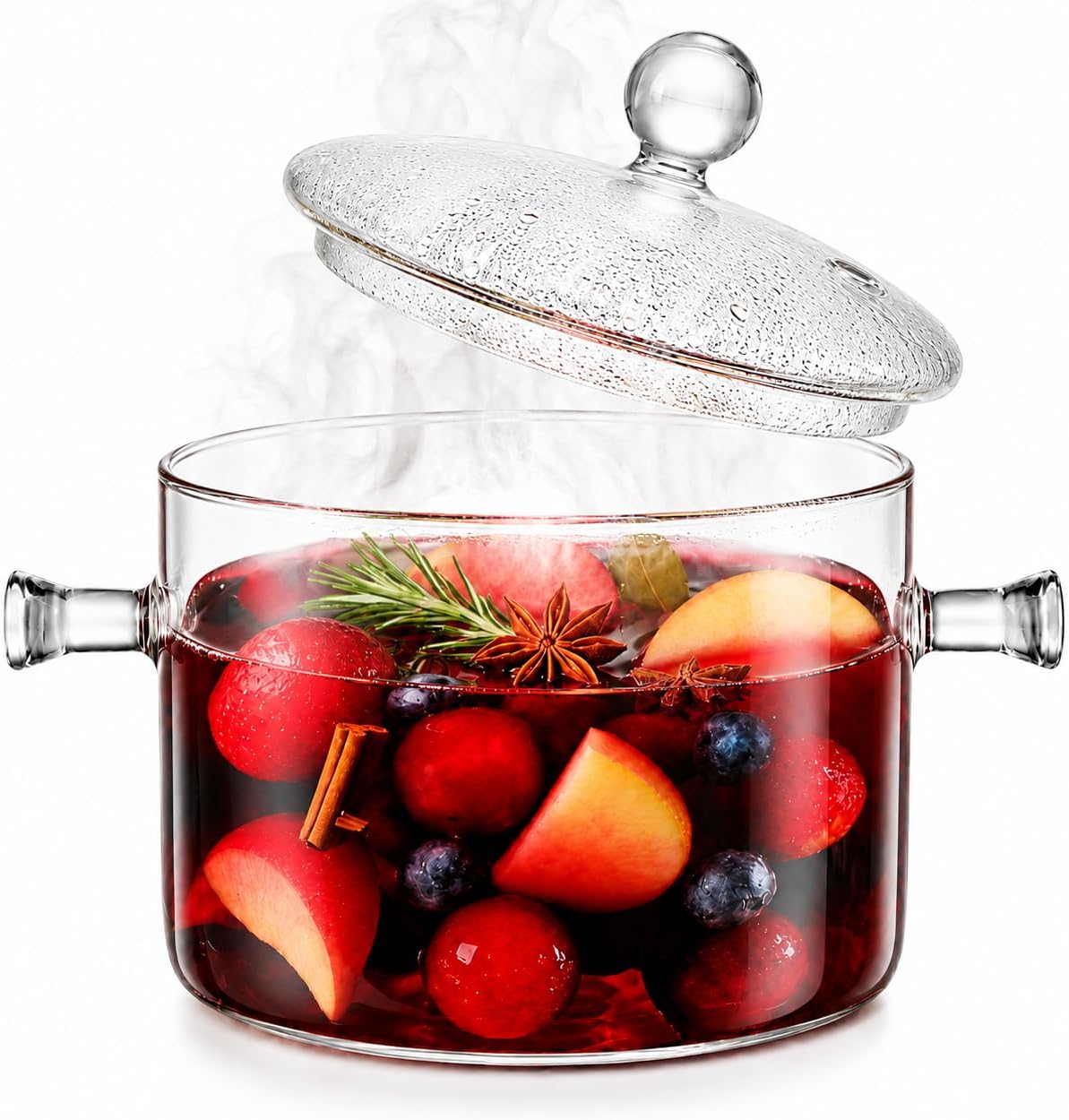 Clear Glass Potpourri Simmer Pot and Cookware for Cooking Stews Hot Beverages Noodles Milk Baby Food Spices, Borosilicate Glass Saucepan Stove Top Boiling Pot and Pan with Lid, Heat Resistance, 1.5L