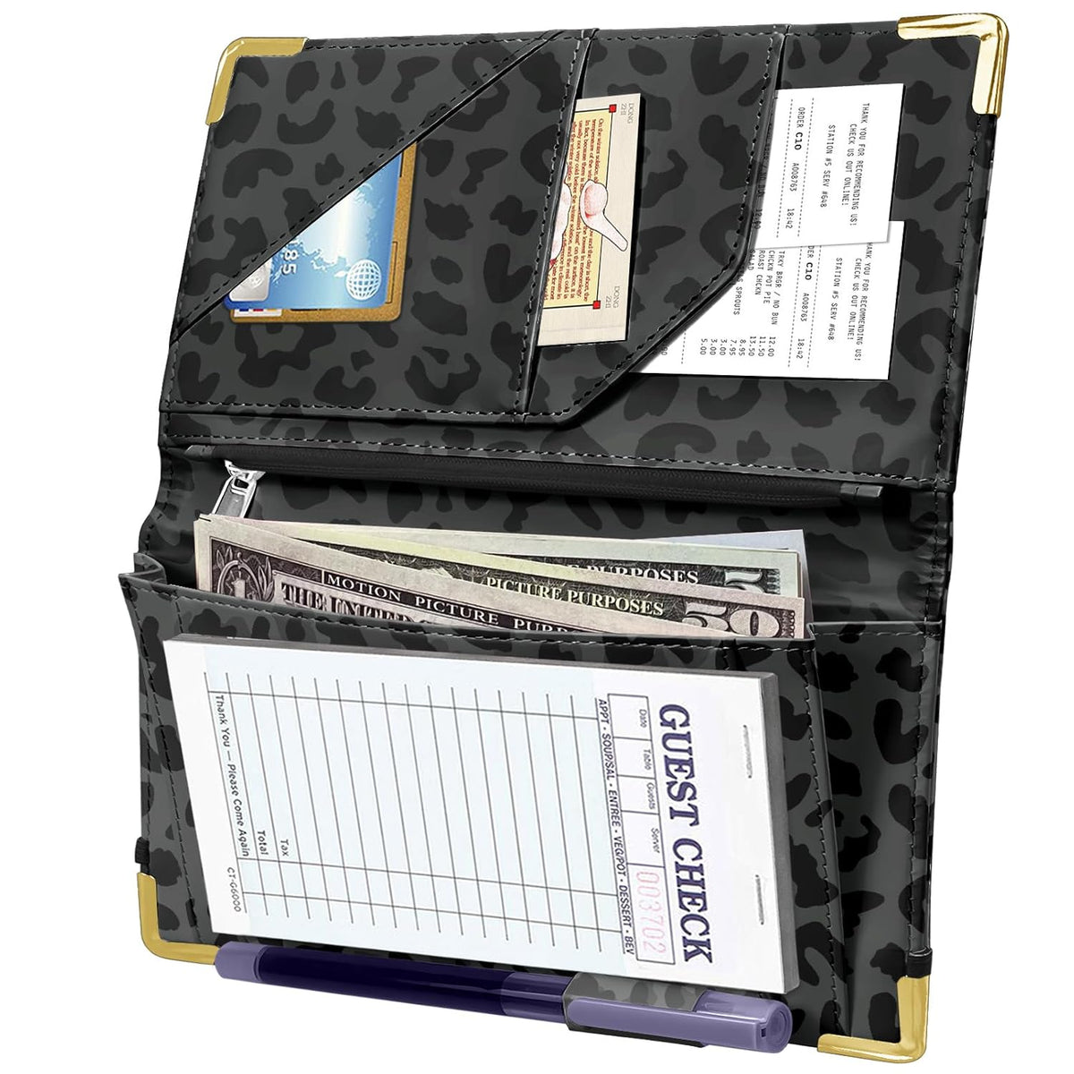 Classic Server Book, Sturdy Waitress Book with Money Pocket