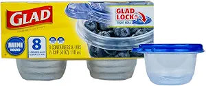 Glad GladWare Mini Round Food Storage Containers with Lids, 4 Oz, 8 Count