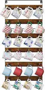 Huxitocan Wall Mount Coffee Mug Holder - Rustic Wood and Iron, Holds Up to 24 Mugs (3Pack) for Kitchen, Home, Coffee Bar