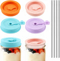 4 Pack Silicone Mason Jar Lids with 4 Stainless Steel Straws