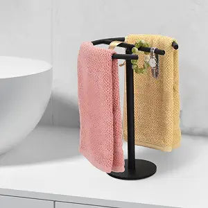 Hand Towel Holder Stand, 13 Inch Towel Rack for Bathroom Vanity Kitchen Countertop Free-Standing Stainless Steel Towel Rings (Matte Black)