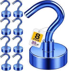 8 Pack Magnetic Hooks for Cruise Cabins, 30 LB Magnetic Hooks, Blue