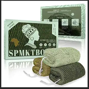 SPMKTBOZAI 3 Pack African Net Sponge Authentic, Exfoliating Body Scrubber