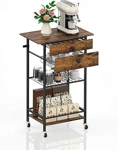 ETELI Coffee Cart Station with Lockable Wheels and Coffee Pod Storage