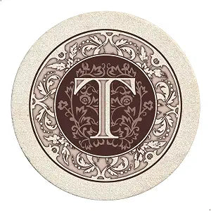 Thirstystone Monogram Round Natural Sandstone Coaster 4 Pack (Letter T)