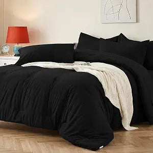 King Comforter Set 7 Piece with Lightweight Comforter, Black