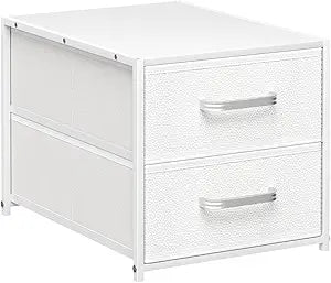 Homsorout Stackable Storage Drawers - 2 Tier Closet Organizer with Metal Handles and Metal Frame, Collapsible Fabric Bins Dresser for Bedroom, Dorm, Office, White, 1 Pack