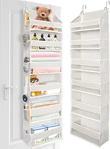 ULG Over The Door Organizer with 6 Large Pockets 12 Side Pockets, 50lbs Weight Capacity Door Hanging Organizer for Bedroom, Bathroom, Pantry, Nursery Storage, Beige