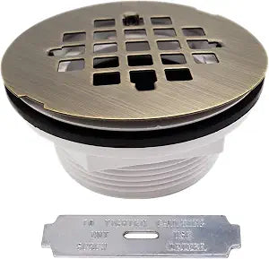 Westbrass D206P-06 2" No-Caulk PVC Compression Shower Drain with 4-1/4" Round Grid Cover, Antique Brass