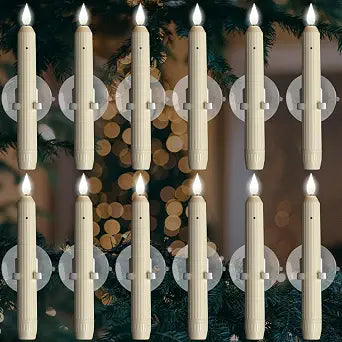 Homemory 12 Pcs Window Candles with Sensor Dusk to Dawn, White Wight Candlesticks with Suction Cups, Roman Column Christmas Window Candle Battery Operated, Flameless Led Taper Candles for Windows