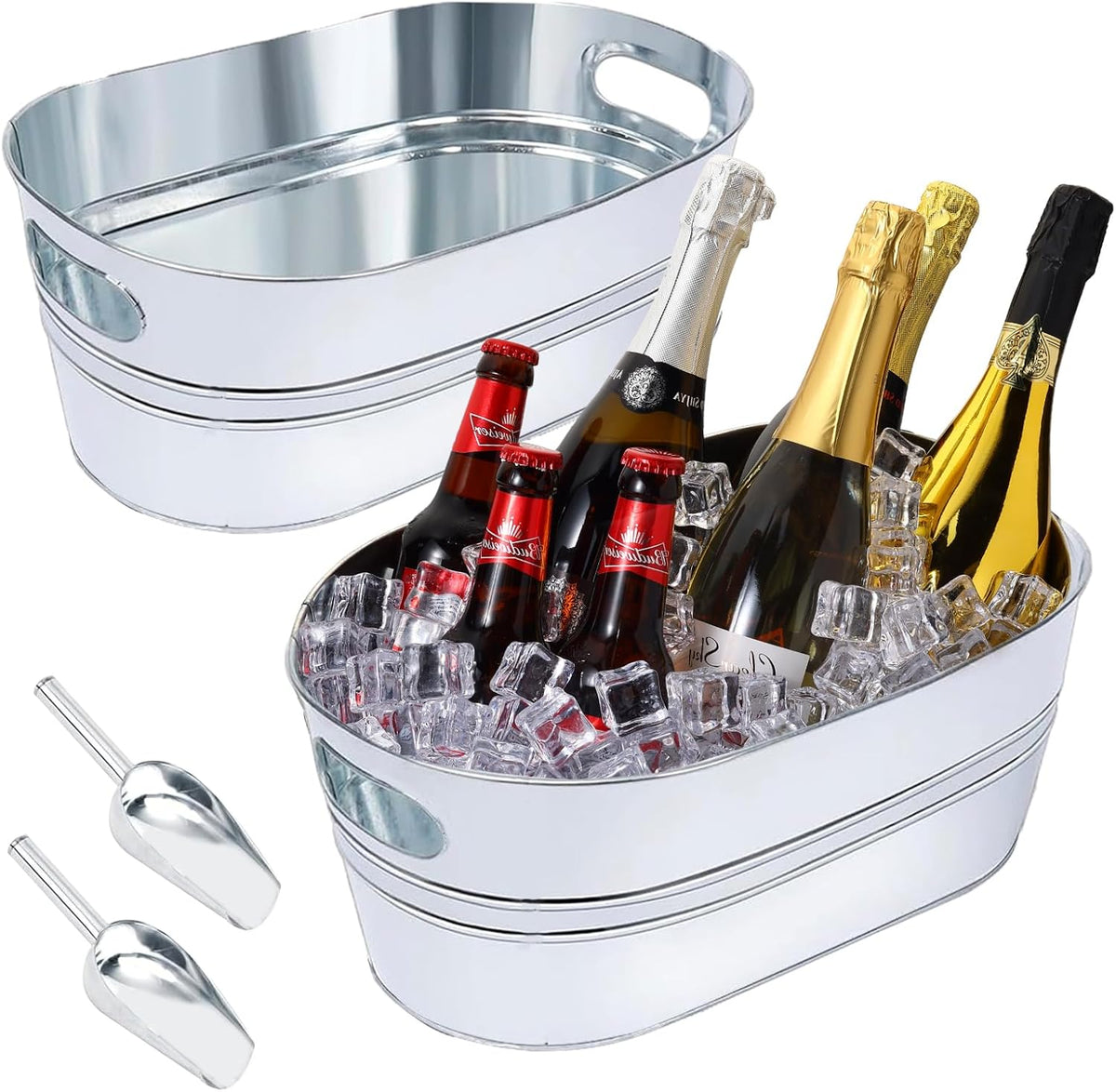 2 Pack 4 Gallon Ice Bucket Galvanized Tub Ice Bucket for Parties Metal Beverage Tub with 2 Scoops Wine Beer Champagne Vintage Buckets for Cocktails Mimosa Bar Supplies with Carry Handles
