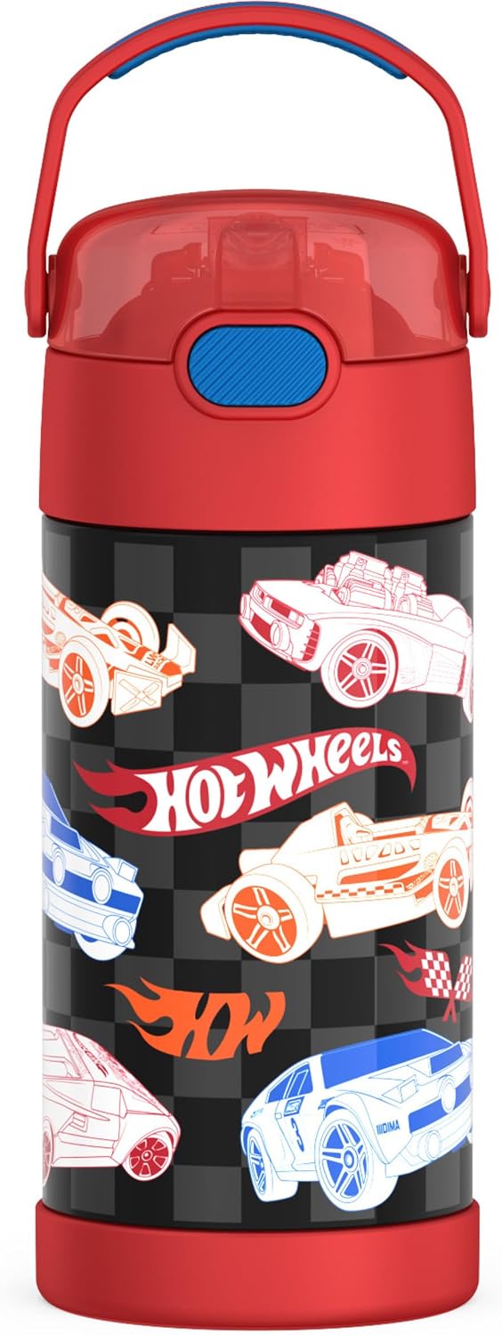 THERMOS FUNTAINER Water Bottle with Straw, 12oz, Hot Wheels