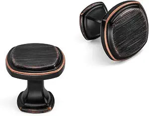 HESTIA HARDWARE 10 Pack Square Brushed Bronze Cabinet Knobs and Kitchen Hardware for Cabinets | Vintage Drawer Knobs, Dresser Knob, Oil Rubbed Bronze Hardware (Z20.10.O)