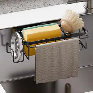 TAILI 4-in-1 Sponge Holder for Kitchen Sink with Strong Suction Cup-Black