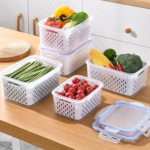 3 PCS Fruit Storage Containers for Fridge with Removable Colander