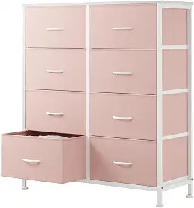 Sweetcrispy 8 Drawer Fabric Dresser for Bedroom, Tall Dresser, Pink