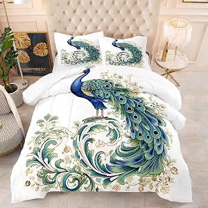 Microfiber Comforter Set Queen size Green Gorgeous Peacock Comforter Set Girls Boys Kids Comforter Bedding Set (Queen size)