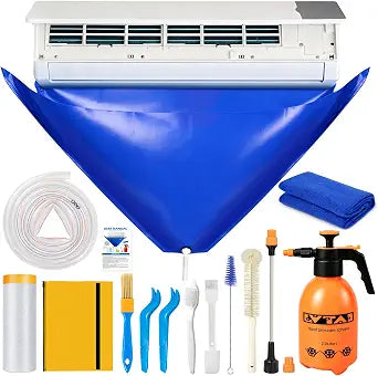 Mini Split Cleaning Kit Bag with 2L High Pressure Sprayer, 13Pcs Professional Air Conditioner Cleaning Kit with Waterproof PVC AC Cleaning Cover Bib, HVAC Cleaning Tools (Small)