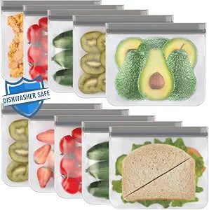 Lerine 10 Pack Reusable Sandwich Bags Dishwasher Safe, Reusable Quart Bags