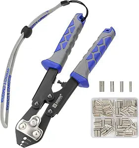 Booms Fishing Crimping Pliers Kit: 8.8in Crimper Tool for Wire & Mono Lines Up to 2.2mm -Includes 140pcs Double Barrel Sleeves - XW42 Saltwater Freshwater Rigging Tool