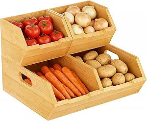 Bamboo Pantry Storage Bins Set, Potato and Onion Storage Bin for Countertop