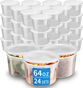 Plastic Deli Containers with Lids, 24 Sets 64 oz Leakproof Soup Cups