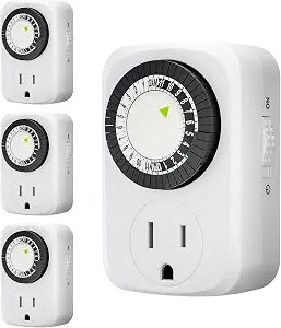 HBN Indoor Mini 24-Hour Mechanical Outlet Timer, for Electrical Outlets, 30 Minute Intervals, 3-Prong, 4-Pack, Light Timer for Indoor Lighting, ETL Listed