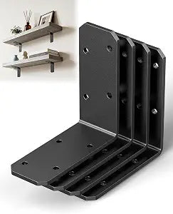 3"x3"x1.2" L Brackets for Shelves, 150LB, Black-4 Pack