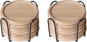 4 Inch Bamboo Drink Coasters Set with Holder, Non-Slip and Non-Stick,Protect Furniture from Water Stains and Heat DamageSuitable for Dining Tables, Kitchens, Offices, Bars,Terrace.12 Pack