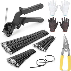 BethTie Metal Zip Ties Tool with 300Pcs Black Stainless Steel Cable Tie