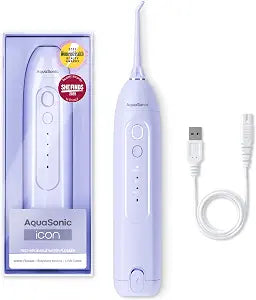 AquaSonic Icon Water Flosser for Teeth ��� Cordless Rechargeable Oral Irrigator ��� Waterproof, Portable Dental Cleaning with Jet Tip ��� Braces Home Travel - Lilac
