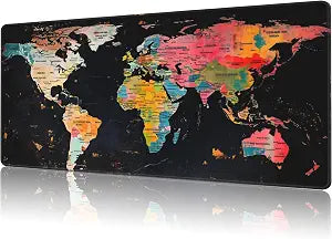 Retro Colorful World Map Gaming Mouse Pad,Large Non-Slip Thick Stitched Edge Mouse Mat for Home Office Gaming Keyboard Desk Pad (35.4 x 15.7 Inches)
