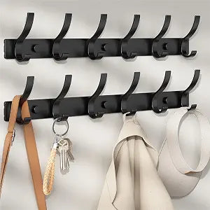 Optish Coat Rack Wall Mount, Wall Hooks for Hanging, Entry Coat Hooks Coat Hanger, Hat Rack Holder for Wall, Key Holder Purse Racks, Towel Rack for Bathrooms (2 Pack, Black)