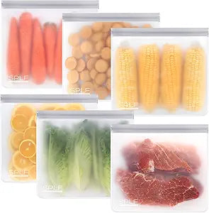 SPLF 6 Pack Reusable Gallon Freezer Bags Dishwasher Safe, Gray