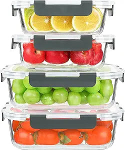 KOMUEE 4 Pack 52oz+22oz Large Glass Food Storage Containers Set with Lids