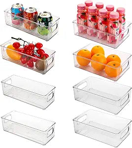 Kingrol 8 Pack Plastic Storage Bins for Freezer, Pantry, Countertop, Cabinet Organization, Stackable Food Storage Organizer with Handles, BPA Free, 10 x 6 x 3 Inch, 10 x 4 x 3 Inch