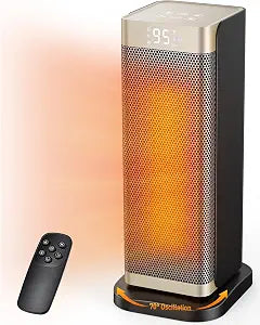 Space Heaters for Indoor Use, 1500W Electric Heater with Thermostat, 70 Oscillation, Remote Control, 3 Modes, 12H Timer, Portable Heater for Bedroom, Office, Home
