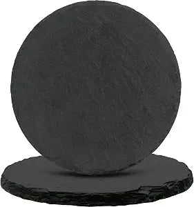 Black Nature Stone Round Coasters Set of 2, Cup Coasters Absorbent Anti-Scratch, Furniture Table Desk Drink Coaster for Office Bar Kitchen Home, Stylish Dcor Protects Wood & Glass Surfaces (2 Pack)