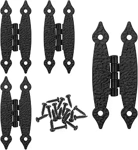 4 Pack 3.54" Decorative Hinges Black Antique Iron H Shaped Cabinet H-Hinges Cold Rolled Steel Cabinet Door Small Hinge for Wood Flat Small Black Decorative Hinge for Cupboard Wardrobe Drawer