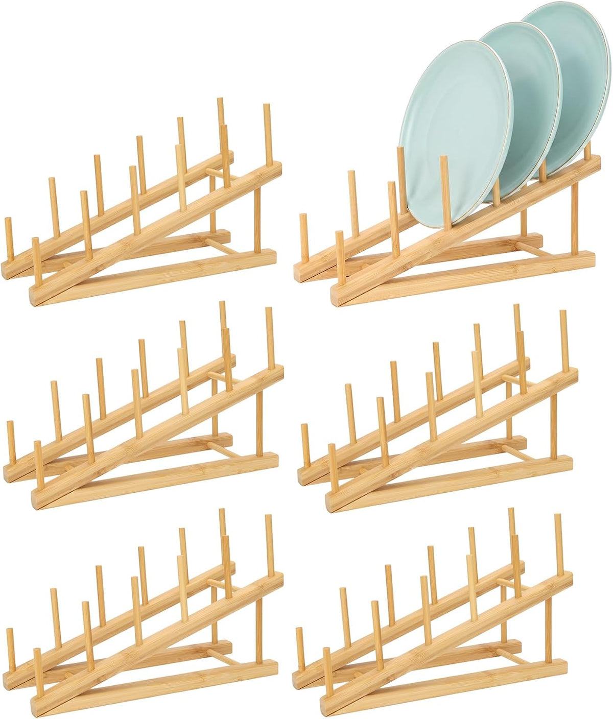 Bamboo Dish Rack, 6 Pack, Bamboo Plate Organizer