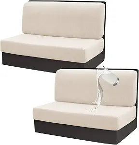 Gollense RV Dinette Cushion Covers Set of 2, Waterproof Stretch Camper Cushion Covers, Sectional Replacement RV Seat Covers for Trailer Couch, Includes 2 Backrest Cover & 2 Bench Cover (Beige)