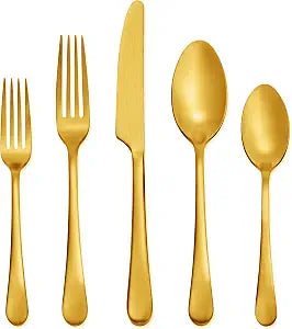 Hampton Forge Skandia Mirabella Satin Flatware Set, 20 Piece, Gold