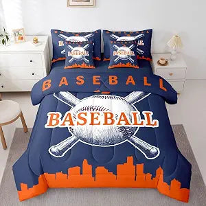 Erosebridal Baseball 7 Pcs Bedding Set Softball Boys Bed in A Bag Baseball