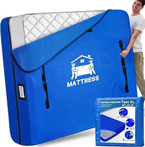Mattress Bags for Moving, BETU Mattress Protector Waterproof Mattress Cover Twin XL Size Storage Bags with 8 Heavy-Duty Handles and Zipper for College Bed Extra Thick Large(82"x42"x15" Blue)