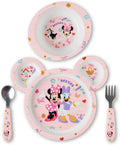 The First Years Disney Minnie Mouse Kids Dinnerware Set - Includes Toddler Plate, Bowl, Fork, and Spoon - Baby Led Weaning Supplies - 4 Count- Ages 9 Months and Up