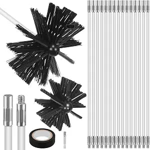 Ciieeo Chimney Cleaning Brush Kit with 15 Flexible Extendable Rods 4 and 6 Inch Wire Brush Heads for Fireplace Stove Pipe Dryer Vent and Duct Cleaning