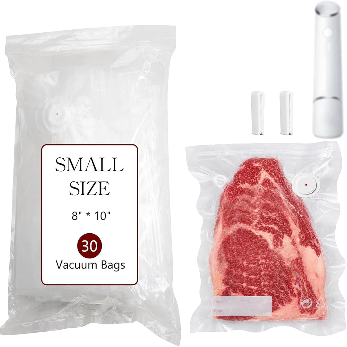 30-Pack Small Vacuum Sealer Bags & 2 Bonus Sealing Clips, Compatible with Chef Preserve - BPA-Free (8 x 10 in) Reusable Food Storage Bags for Freezer, Microwave, Sous Vide - Leak-Proof