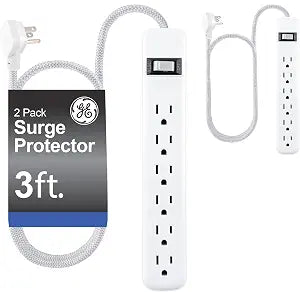 GE 6-Outlet Surge Protector, 3 Ft Extension Cord, 450 Joules, Power Strip