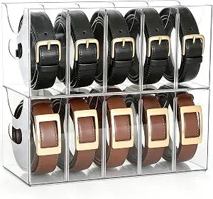 Belt Organizer 2 Pack, 5-Compartment Clear Storage Case Adjustable